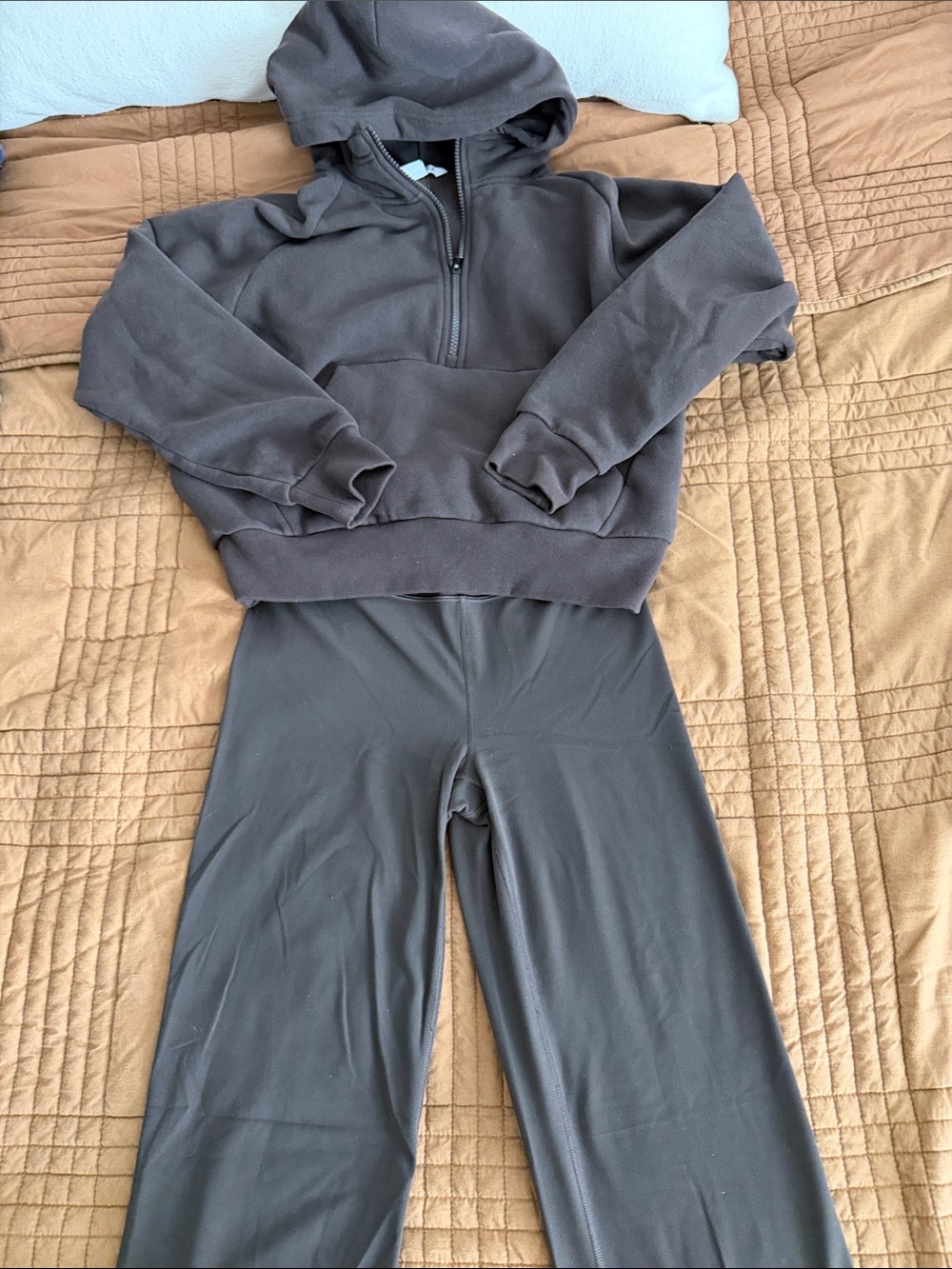 Athleta Chocolate Brown Half-Zip Hoodie with Flare Yoga Pants - Size S & XS